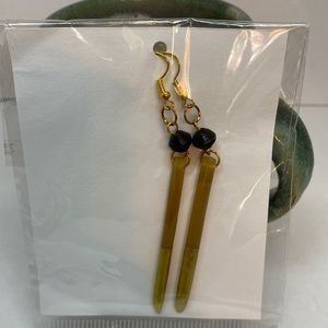 3.5” drop earrings gold with black bead